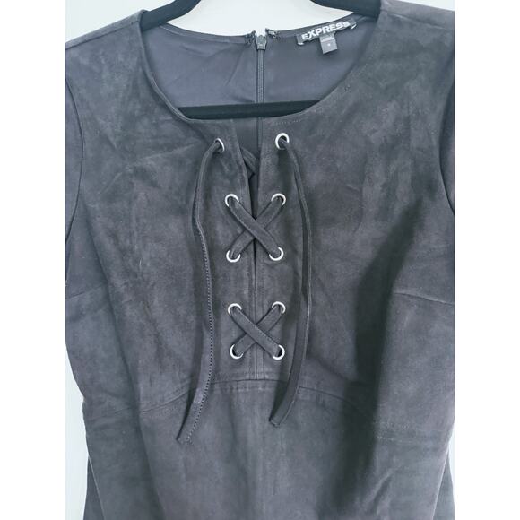 Express Black Lace-Up Suede Mini Dress 6 Dark Academia Edgy Fall School Girl - Picture 5 of 9